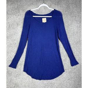 Chasor Waffle Knit‎ Long Sleeve Scoop Neck Tunic Top Womens XXL Stretch Blue